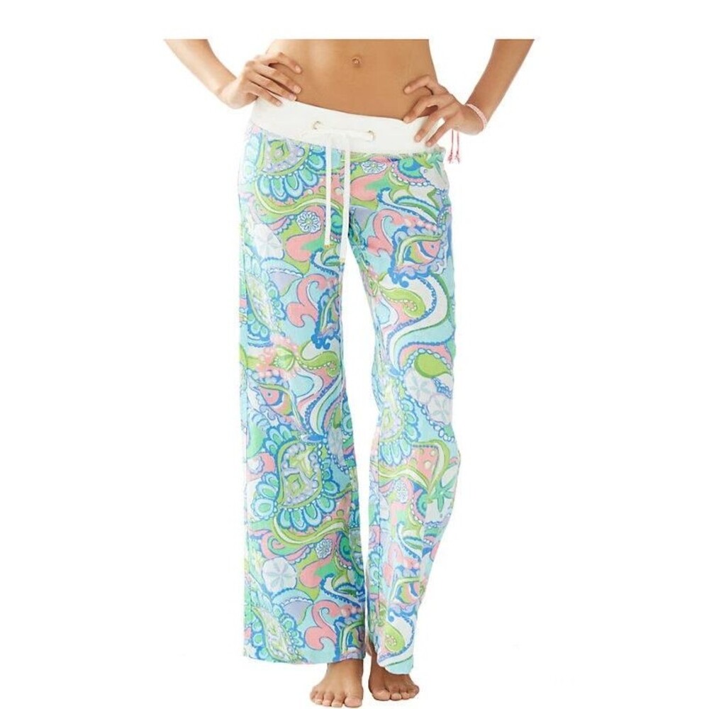 Lilly Pulitzer Beach Pant Linen Multi Conch Republic White XS x 27